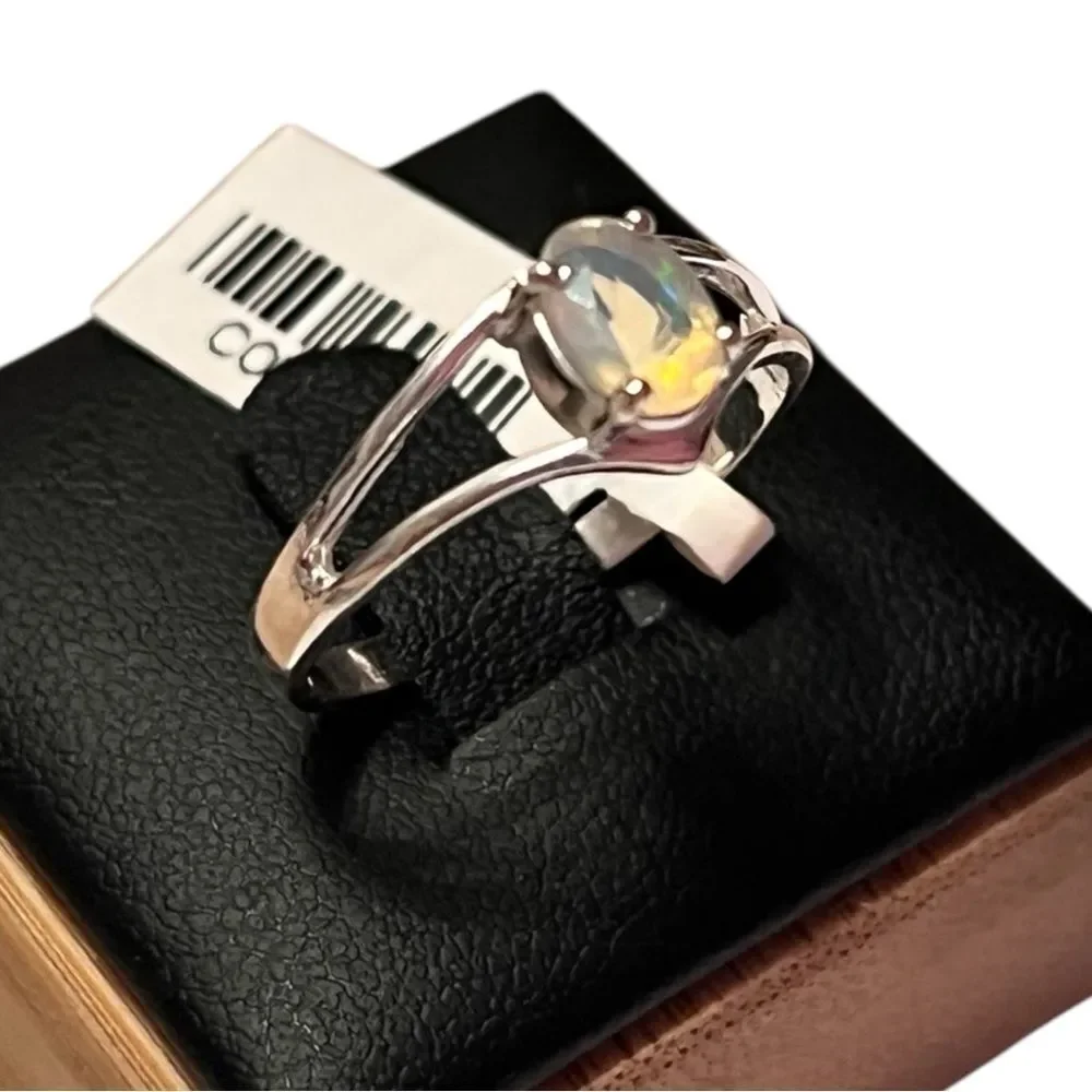 Genuine Faceted Ethiopian Opal Sterling Silver Ring Size 8